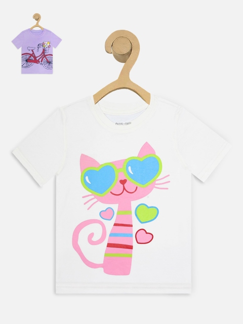 

Miss Chief Girls Pack Of 2 Printed Round Neck Cotton Pure Cotton T-shirts, White