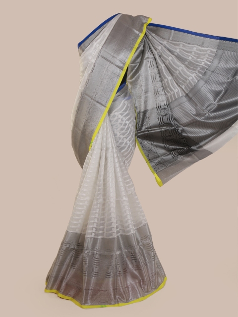 

Pothys White & Grey Cotton Blend Woven Design Saree