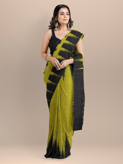 

BharatSthali Green & Black Pure Cotton Solid Sambalpuri Saree