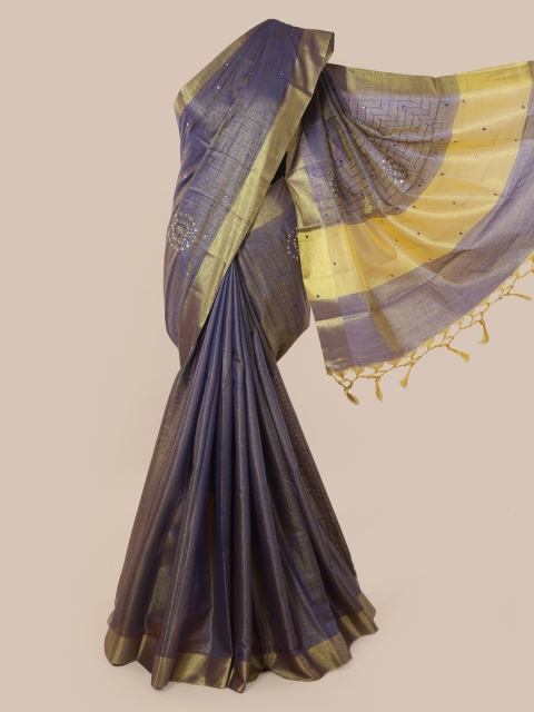 

Pothys Grey & Navy Blue Tissue Woven Design Saree