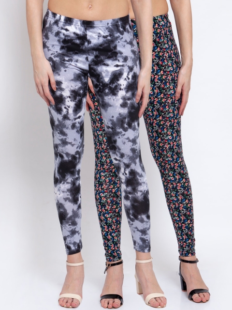 

KLOTTHE Women Pack Of 2 Printed Ankle-Length Leggings, Black