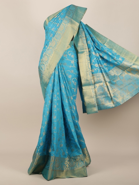 

Pothys Blue & Gold-Toned Jute Silk Woven Design Saree