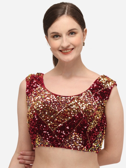 

Fab Dadu Women Red & Gold-Coloured Embellished Velvet Readymade Saree Blouse