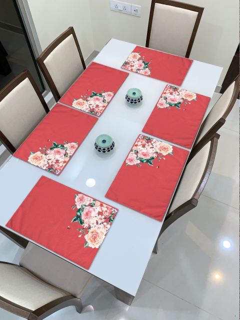 

HomeStorie Set Of 6 Pink & Orange Digital Floral Printed Table Placemats