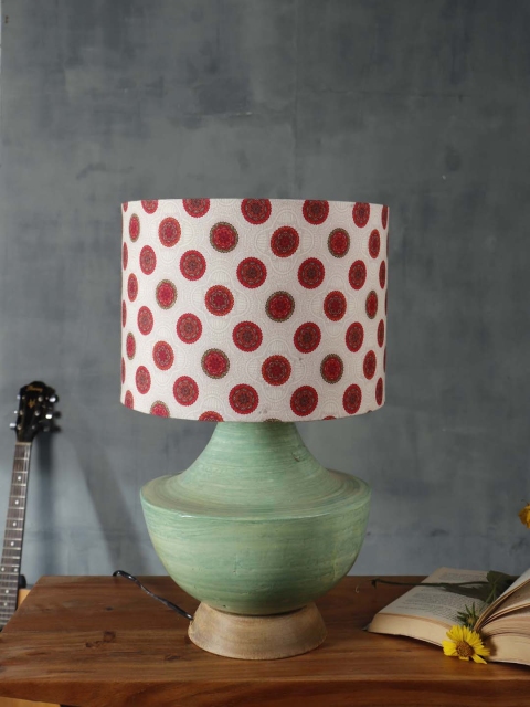 

Grated Ginger Green & Red Printed Contemporary Table Lamp with Shade
