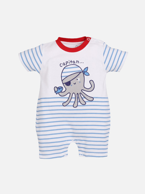 

BABY GO Infant Kids White & Blue Printed Romper