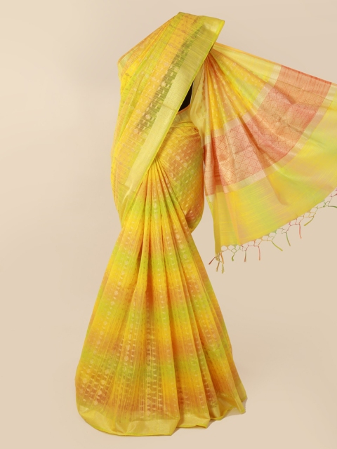 

Pothys Yellow Striped Cotton Blend Saree