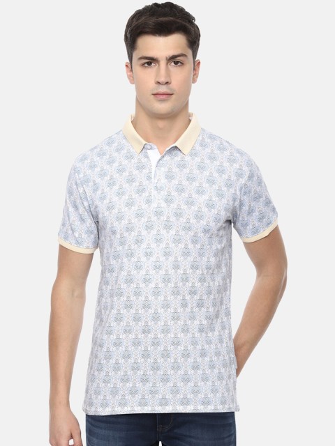 

V Dot Men White Printed Polo Collar T-shirt