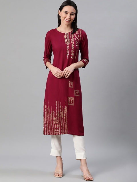 

ZIYAA Women Maroon Printed Kurta with Trousers