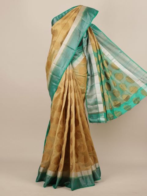 

Pothys Gold-Toned & Green Jute Silk Woven Design Saree