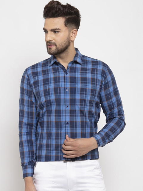 

JAINISH Men Blue Regular Fit Checked Casual Shirt