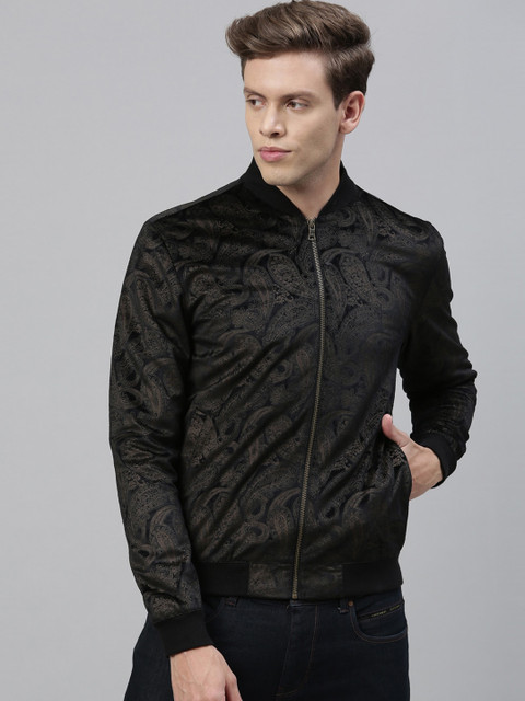 

RARE RABBIT Men Black Printed Insulator Bomber