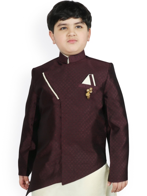 

SG YUVRAJ Boys Brown Solid Asymmetric Closure Tailored Jacket