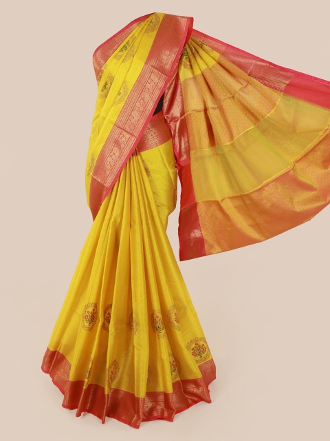 

Pothys Yellow Solid Cotton Blend Saree