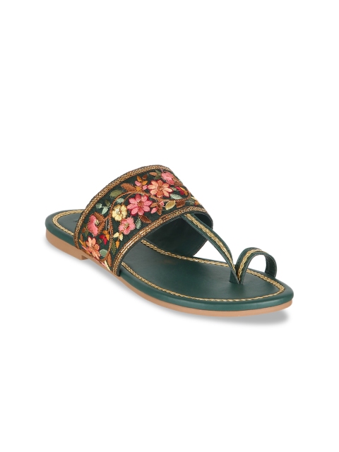 

ELLE Women Olive Green Embellished One Toe Flats