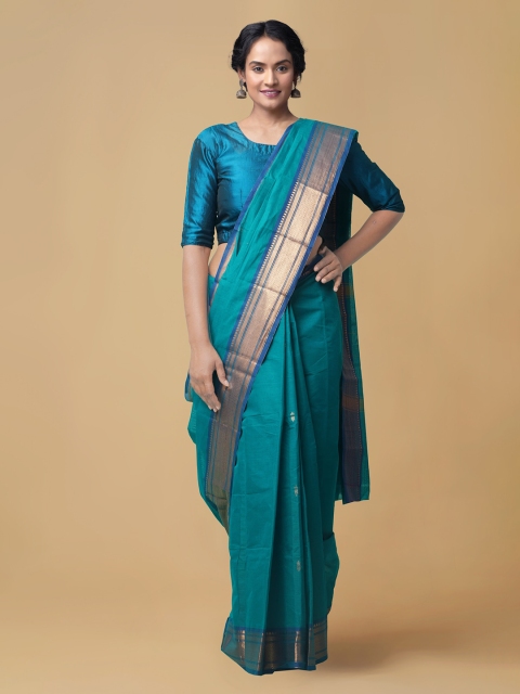 

Unnati Silks Teal Blue Pure Cotton Woven Design Uppada Saree