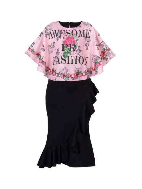 

Hunny Bunny Girls Pink & Black Printed Top with Skirt