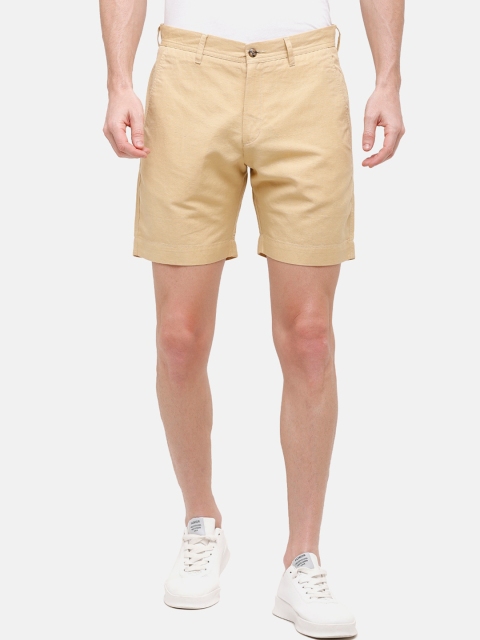

Linen Club Men Beige Solid Slim Fit Linen Regular Shorts