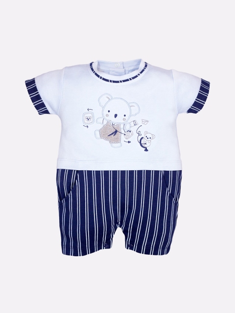 

BABY GO Infant Kids White & Blue Striped Rompers