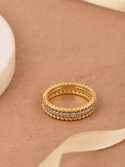 

Tistabene Set Of 3 Gold-Plated White Stone-Studded Finger Rings