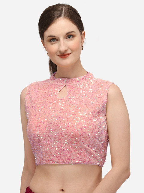 

Fab Dadu Women Pink Sequinned Velvet Saree Blouse