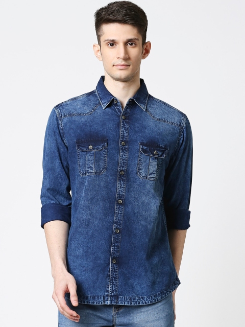 

Dennis Lingo Men Blue Comfort Slim Fit Faded Casual Shirt