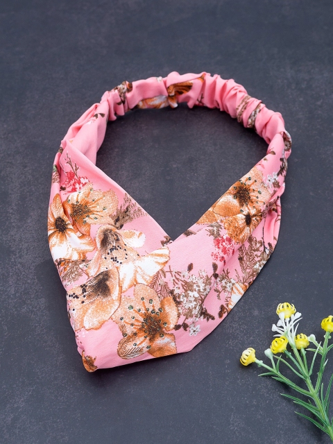 

Golden Peacock Peach-Coloured & Brown Knot Design Floral Printed Elasticated Hairband