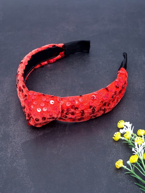 

Golden Peacock Red & Black Sequin Embellished Knot Style Hairband