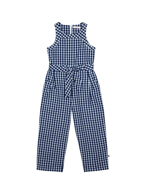 

Budding Bees Girls Blue & White Checked Basic Jumpsuit