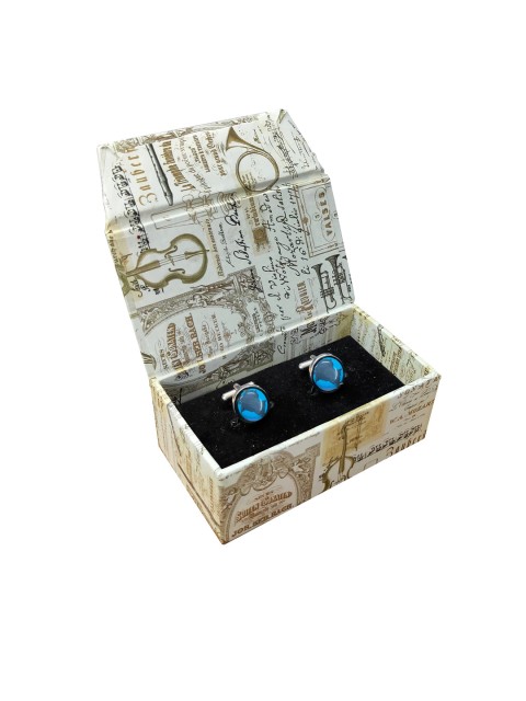 

Blacksmith Blue & Silver-Plated Printed Round Cufflinks