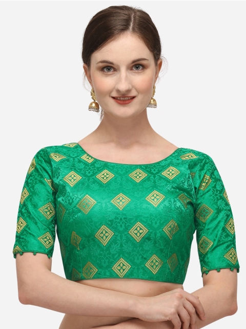 

Fab Dadu Women Green & Gold-Coloured Woven-Design Jacquard Saree Blouse