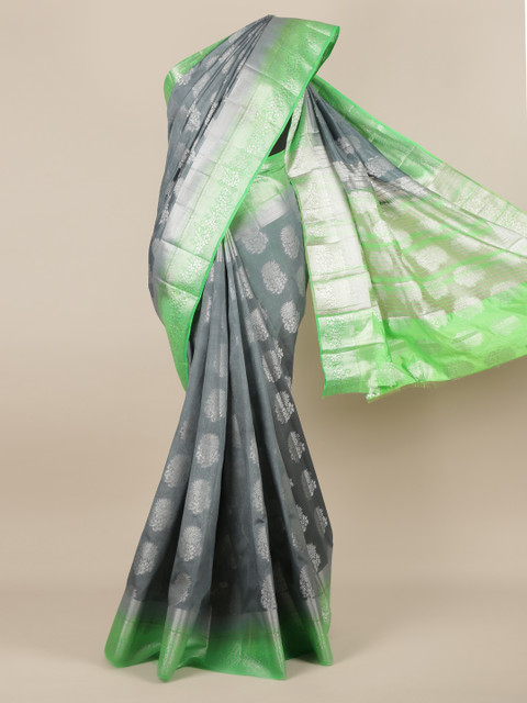 

Pothys Grey & Green Jute Silk Woven Design Saree