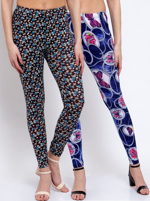 

KLOTTHE Women Pack Of 2 Printed Ankle-Length Leggings, Black