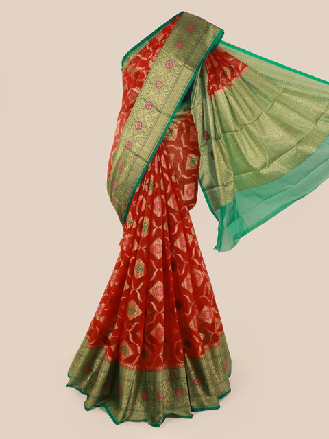 

Pothys Red Woven Design Tissue Saree