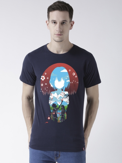 

ComicSense.xyz Men Navy Blue Printed Round Neck T-shirt