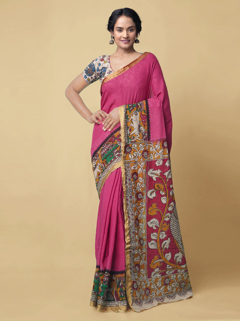 

Unnati Silks Pink Pure Cotton Striped Kanjeevaram Saree