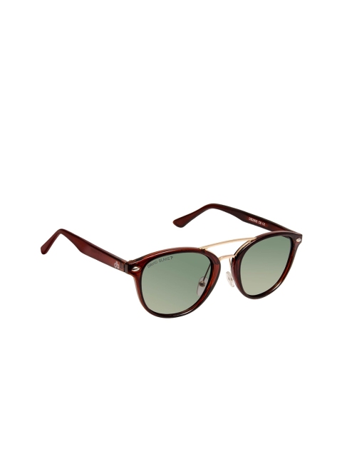 

David Blake Unisex Green Lens & Brown Oval Sunglasses With