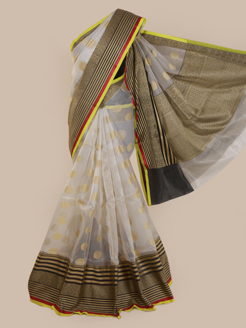 

Pothys White & Brown Cotton Blend Woven Design Saree