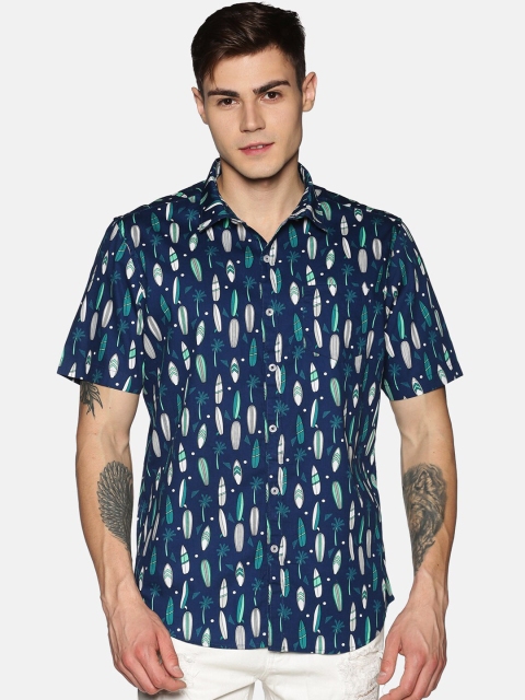 

Tusok Men Navy Blue Regular Fit Printed Casual Shirt