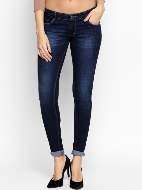 

PURPLE WATER Women Blue Slim Fit High-Rise Low Distress Jeans