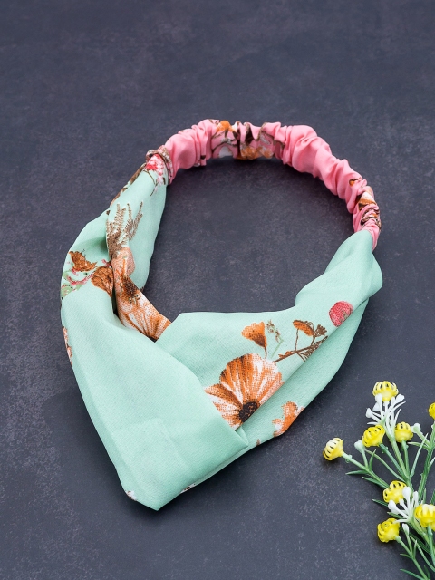 

Golden Peacock Turquoise Blue & Pink Knot Design Floral Printed Elasticated Hairband