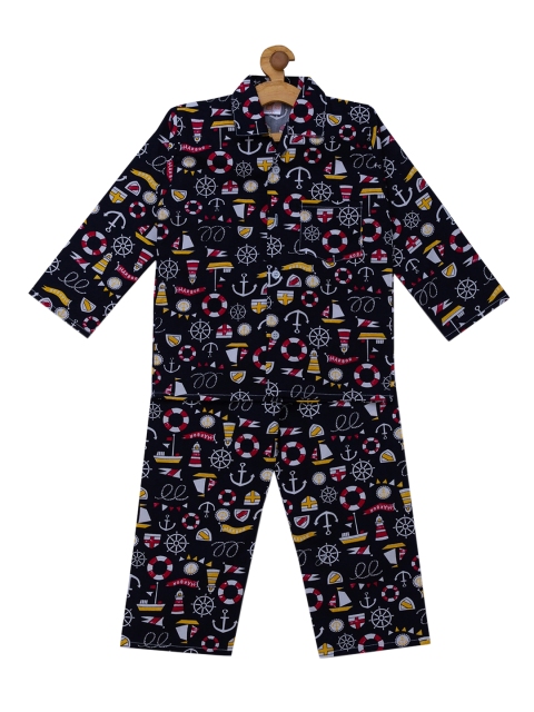 

Fuzzy Bear Boys Black & White Printed Shirt And Pyjama Set