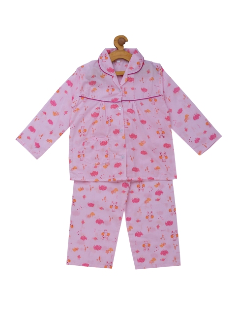 

Fuzzy Bear Girls Pink & Yellow Printed Night suit