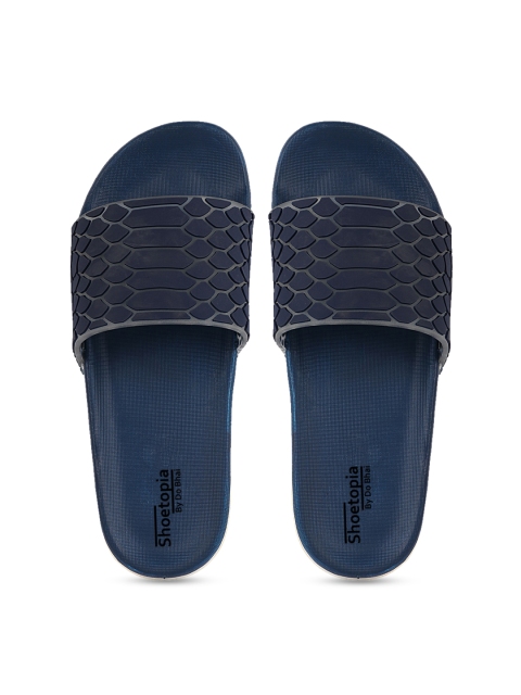 

Shoetopia Women Navy Blue Self Design Sliders