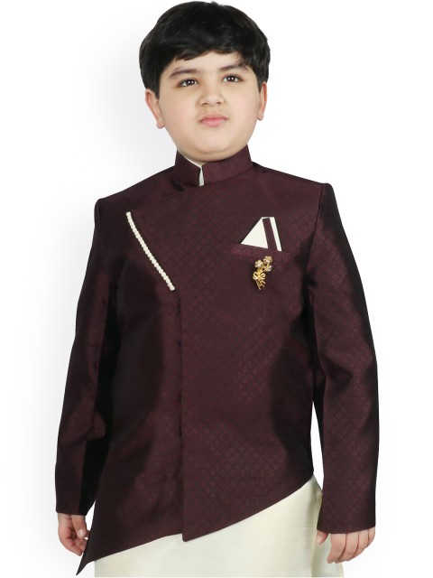 

SG YUVRAJ Boys Brown Self Design Tailored Ethnic Jacket