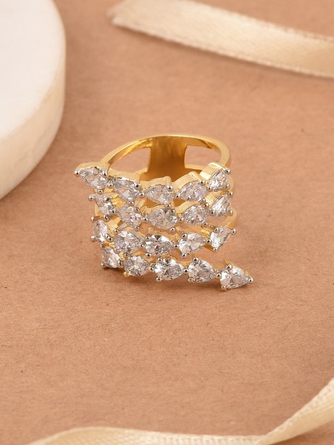 

Tistabene Gold-Plated White AD-Studded Cocktail Finger Ring