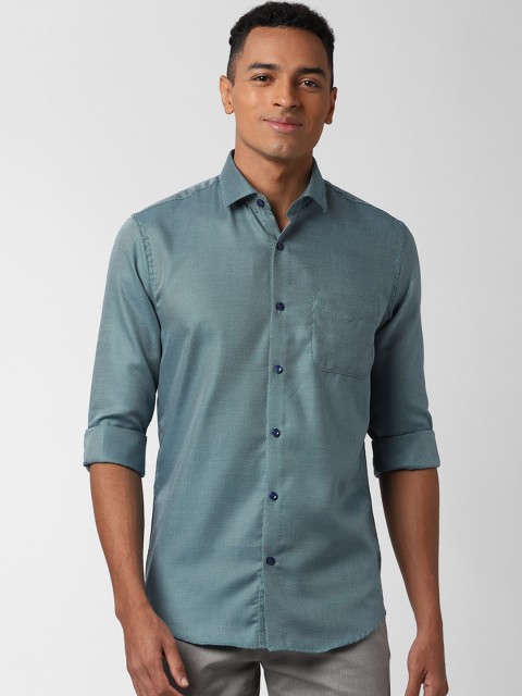 

Peter England Elite Men Blue Slim Fit Self Design Casual Cotton Shirt