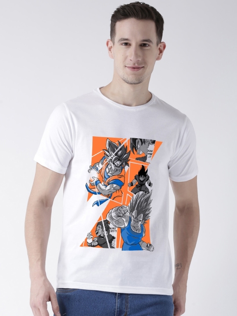 

ComicSense.xyz Men White Dragon Ball Z Printed Round Neck Cotton T-shirt