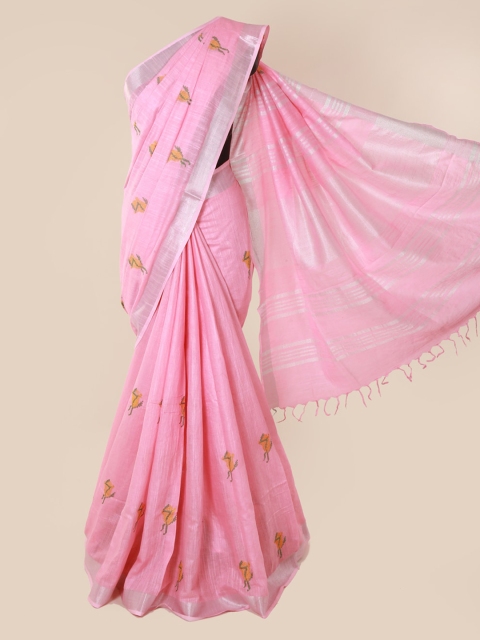 

Pothys Pink Embroidered Linen Blend Saree