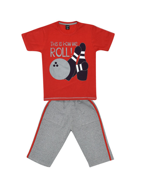 

Todd N Teen Boys Red & Grey Printed T-shirt with Capris